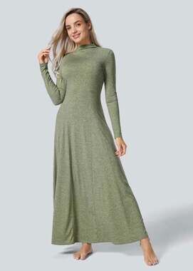 NWOT  Halara Funnel Neck Long Sleeve Flare Maxi Casual Dress - L